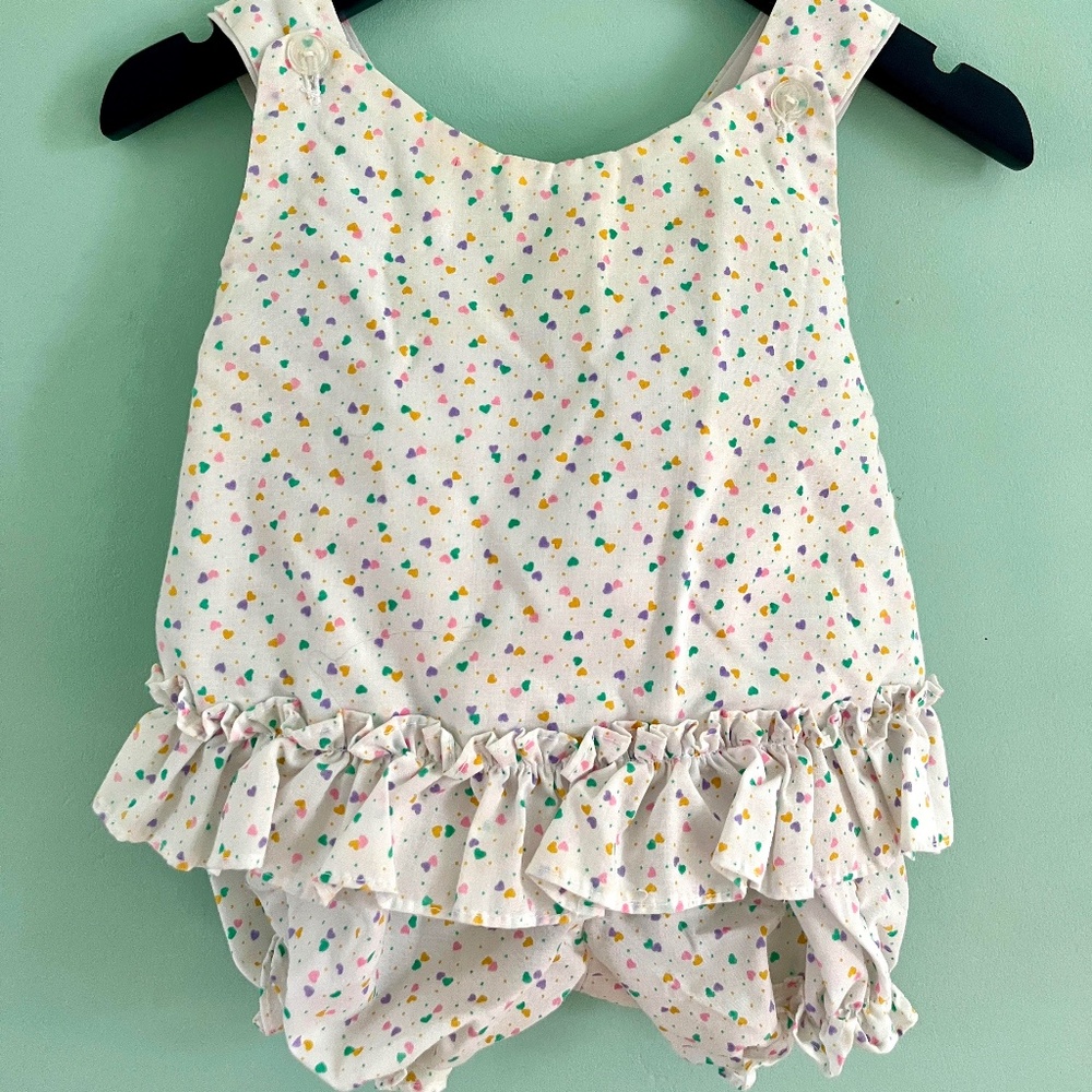 Babyfair Vintage 1980s Two-Piece Toddler Summer Playsuit Polka Dot Hearts Baby